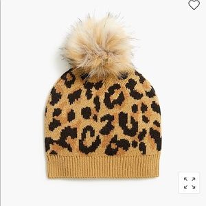 J. Crew leopard Pom beanie